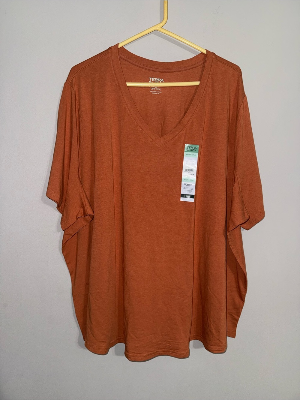 Terra & Sky Women's V-Neck Top in Rust Orange 4X